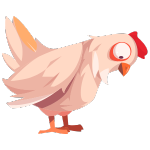 A cartoon chicken looking at the ground.